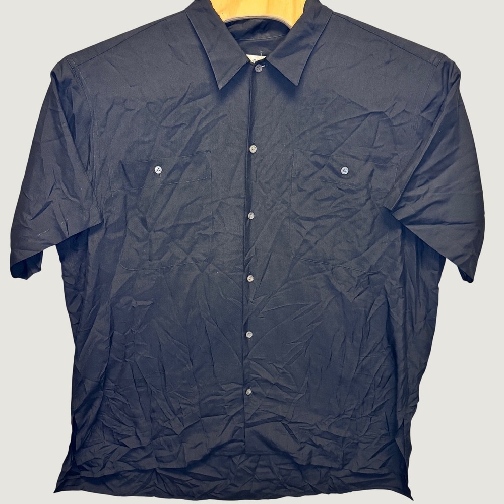 2044 | Vintage Barry Bricken 100% Silk Short Sleeve Button Down Black Mens L
